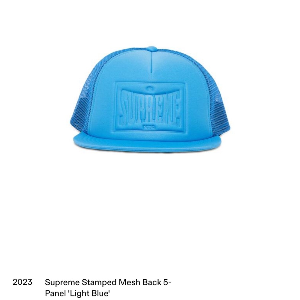 Supreme Imprint 5 Panel SnapBack Hat SS23 Light Blue
